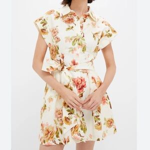 Tuckernuck Romantic Floral Cotton Linen Mini Callie Dress, Cream, Medium, NWT